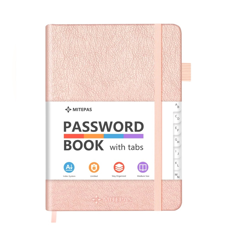 🆕 Password Book, Alphabet Tabs, Hardcover Notebook & Organizer, Rose Gold 8”x5”